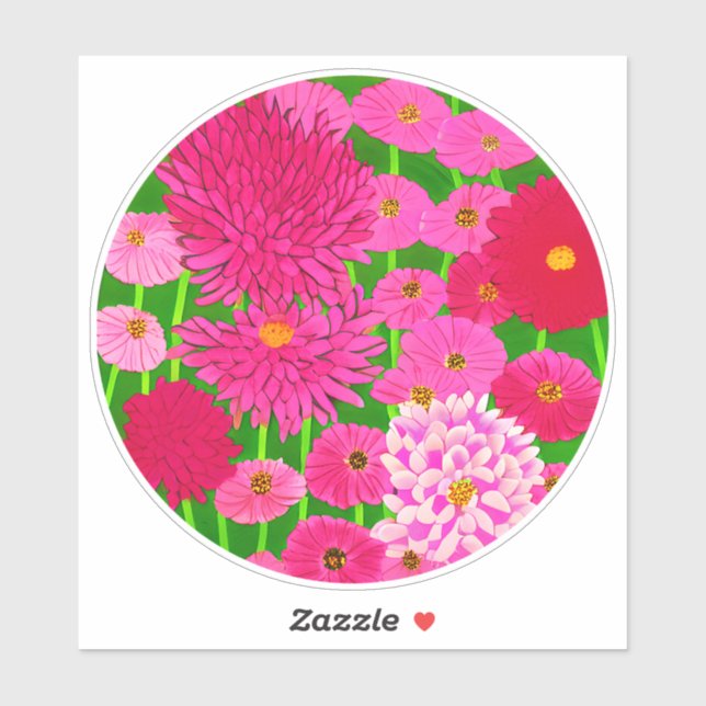 Circle of Flowers, Fuchsia Pink Chrysanthemums Sticker (Sheet)