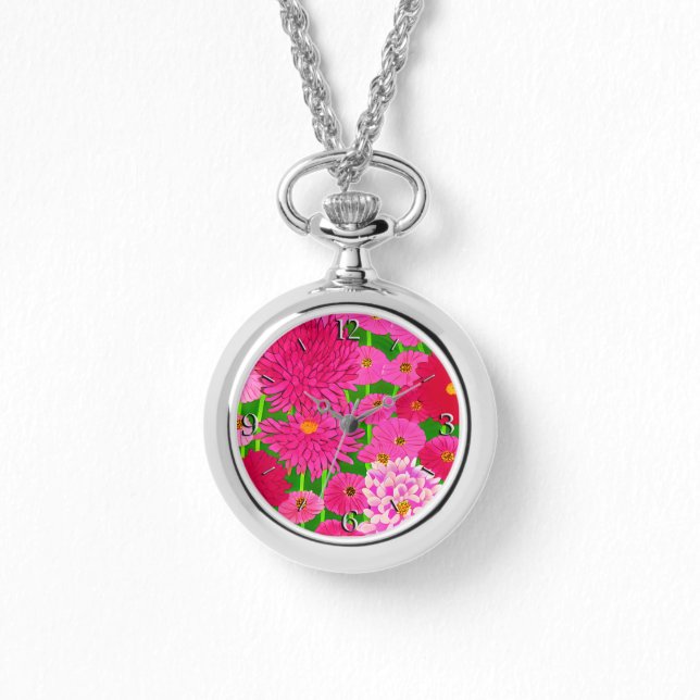 Circle of Flowers, Fuchsia Pink Chrysanthemums  Watch (Front)