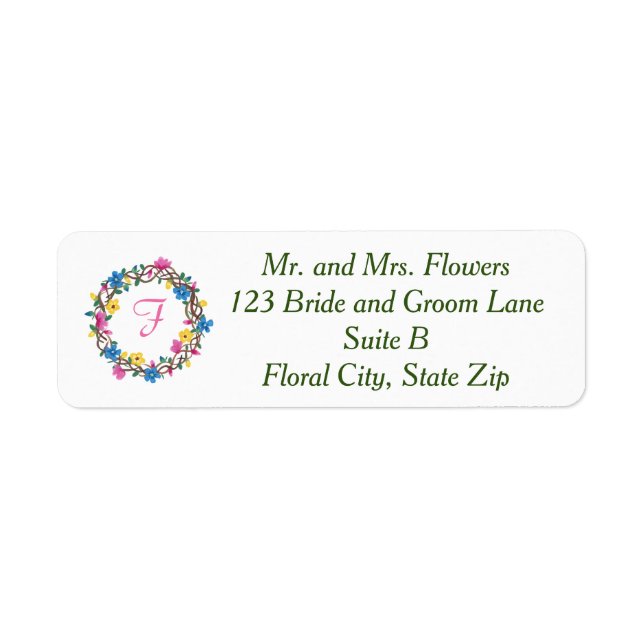 Circle of Flowers Monogram Address Labels (Front)