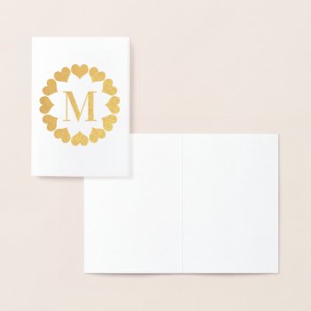 Circle Of Gold Hearts Monogram Initial Blank Foil Card by Annyway at Zazzle
