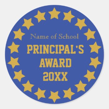 Circle Of Gold Stars Principal's Award Classic Rou Classic Round Sticker by SayWhatYouLike at Zazzle