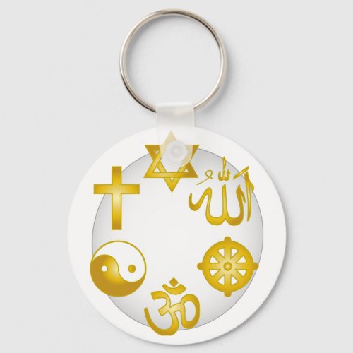 Circle of Golden Religious Symbols Keychain