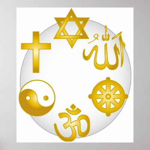 Circle of Golden Religious Symbols Poster