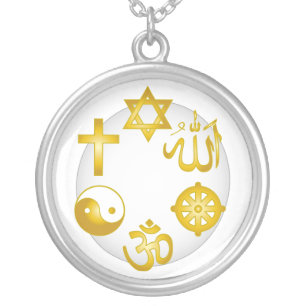 Circle of Golden Religious Symbols Silver Plated Necklace