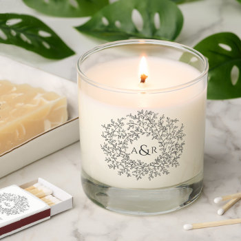 Circle Of Gray Art Leaves Monogram Wedding  Scented Candle by mylittleedenweddings at Zazzle