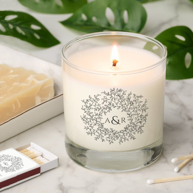 Circle of gray art leaves monogram wedding  scented candle (Creator Uploaded)