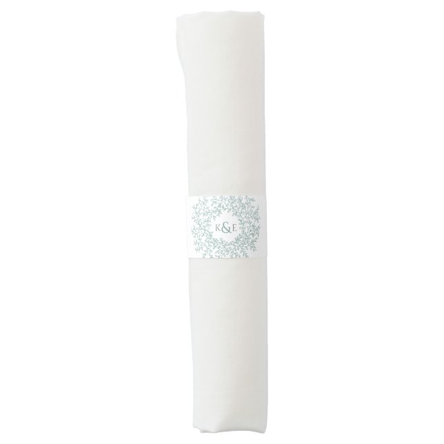 Circle of green outline art leaves wedding napkin bands (Front)