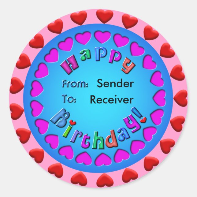 Circle of Hearts Happy Birthday Sticker (Front)