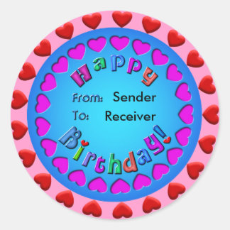 Circle of Hearts Happy Birthday Sticker