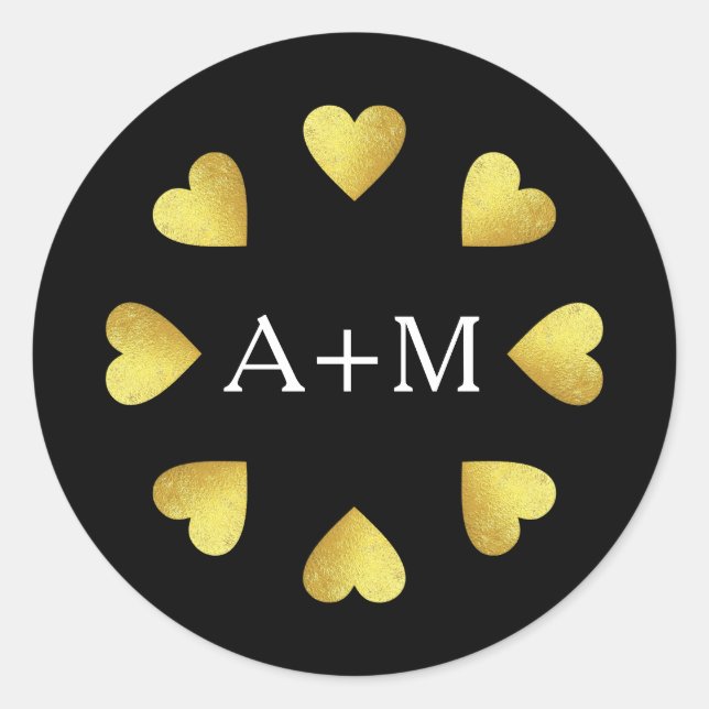 circle of hearts with initials, love wedding  classic round sticker (Front)