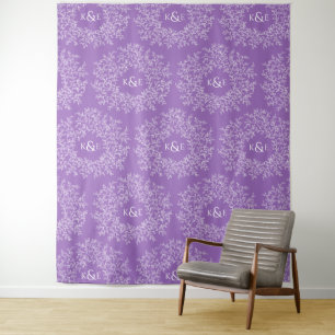 Circle of leaves monogram purple wedding backdrop