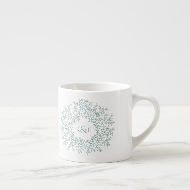 Circle of leaves wedding gift monograms espresso cup (Right)
