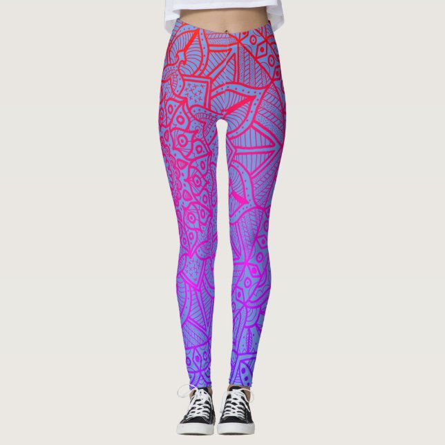 Circle of Life Mandala Neon Boho Leggings (Front)