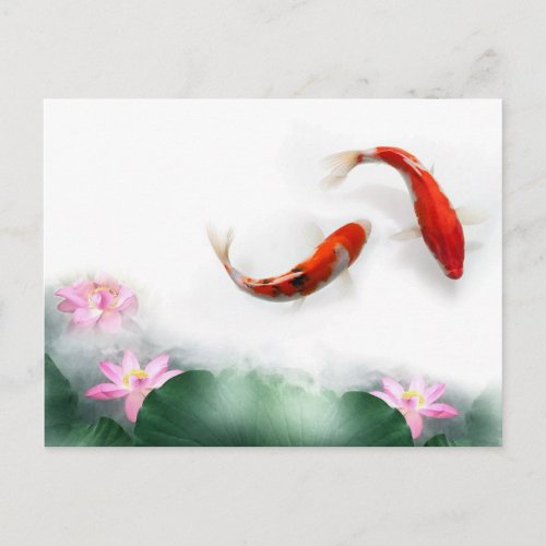 Circle of Life Oriental Zen Feng Shui Koi  Lotus Postcard