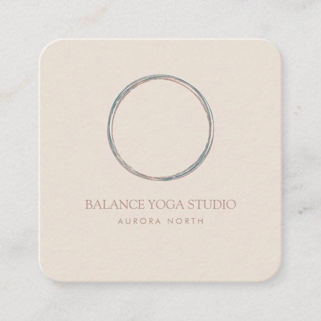 Circle of Life Symbol Yoga Custom Name Square Business Card (Front)