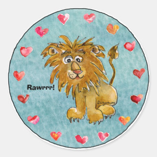 Circle of Lion Cartoon Hearts Stickers