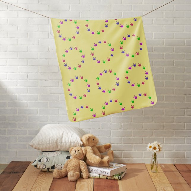 Circle of Love Sign Language Hands Yellow Baby Blanket (In Situ)