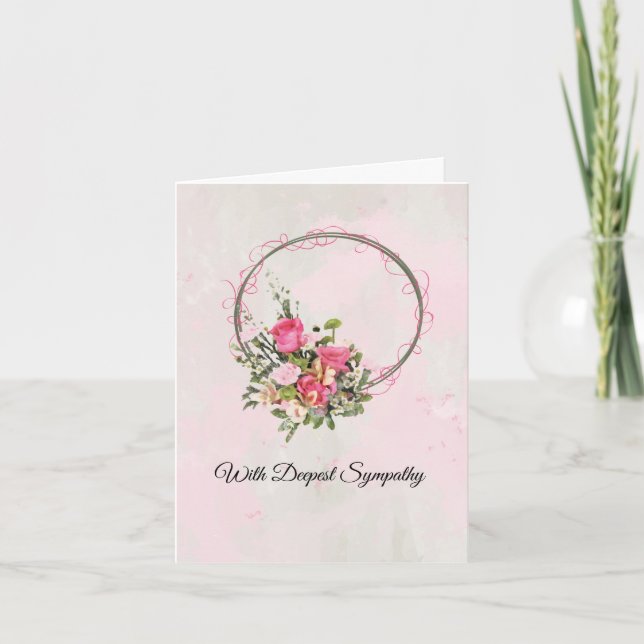 Circle of Love Sympathy Pink Rose Wreath Card (Front)