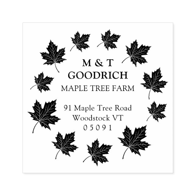 Circle of Maple Leaves Custom Return Address.  Rubber Stamp (Imprint)