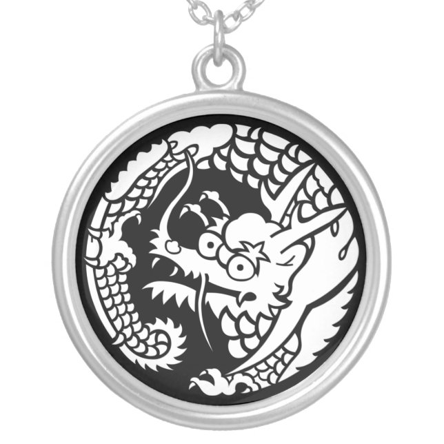 Circle of Nichiren sect dragon Silver Plated Necklace (Front)