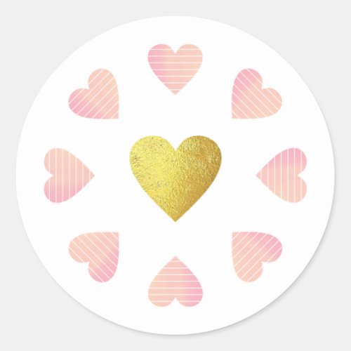 circle of pink hearts of love with a golden one  classic round sticker