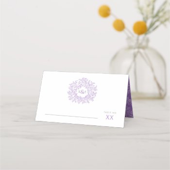 Circle Of Purple Leaves Drawing Monogram Wedding Place Card by mylittleedenweddings at Zazzle