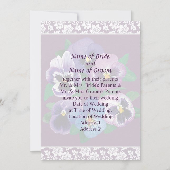 Circle of Purple Pansies Wedding Invitation Set (Front)