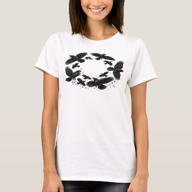 Circle of Ravens – Haunted Ink Illustration T-Shirt (Front)