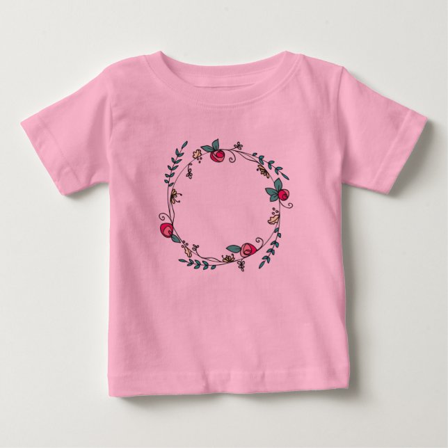 Circle of Rosebuds on Pink  Tutu Baby T-Shirt (Front)