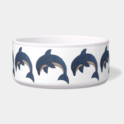 Circle of Sparkle Dark Blue White Dolphins Jumping Bowl