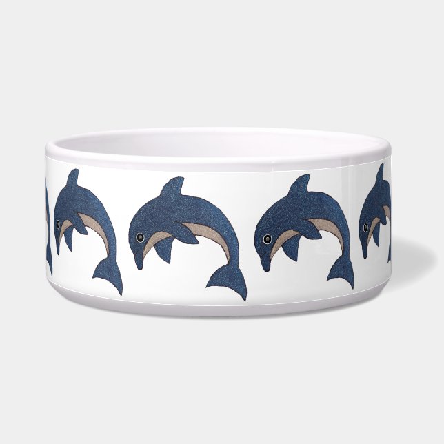 Circle of Sparkle Dark Blue White Dolphins Jumping Bowl (Right)