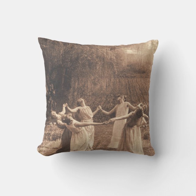 Circle Of Witches Vintage Women Dancing Throw Pillow (Front)