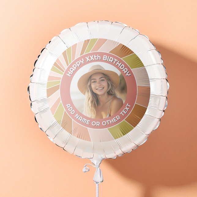 Circle One Photo - Birthday Greeting - Coral Sun Balloon (Custom Birthday Party Balloon with Photo)
