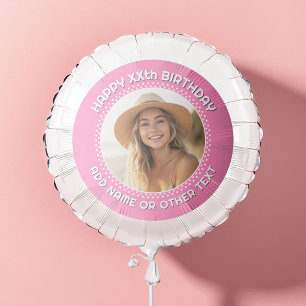Circle One Photo - Birthday Greeting - Pink Balloon