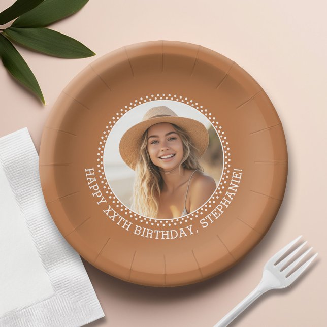 Circle One Photo - Birthday Party Terra Cotta Paper Plates (Custom Paper Plate)