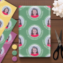 Circle One Photo Happy Birthday Greeting - Colors Wrapping Paper Sheets