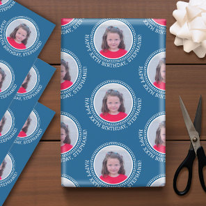 Circle One Photo Happy Birthday Greeting - Colors Wrapping Paper Sheets