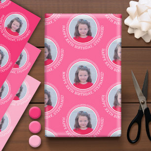 Circle One Photo Happy Birthday Greeting - Colors Wrapping Paper Sheets
