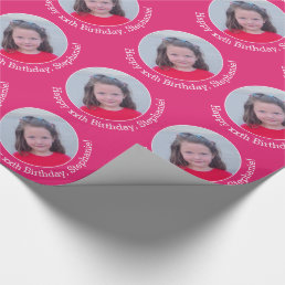 Circle One Photo with Birthday Greeting Magenta Wrapping Paper