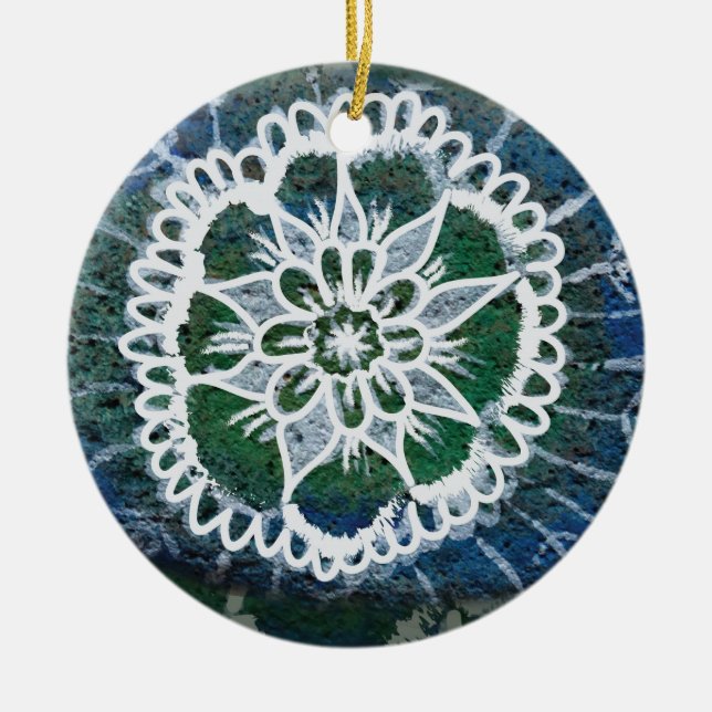 Circle Ornament  Blue Mandala Edelweiss (Front)