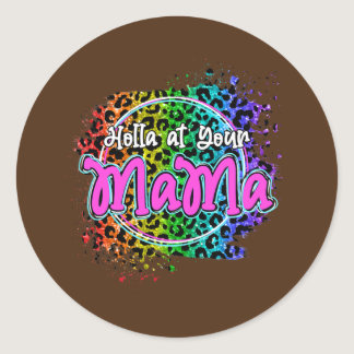 Circle Patch Rainbow Leopard Mama  Classic Round Sticker