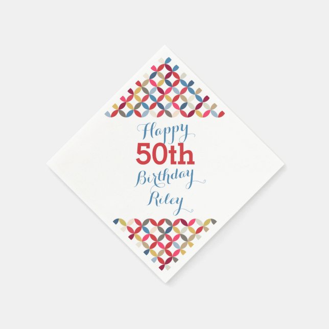 Circle pattern 50th birthday paper napkins (Corner)