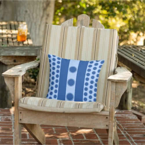 Circle pattern light and dark blue stripes outdoor pillow