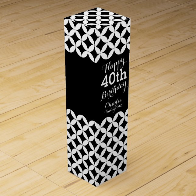 Circle pattern named 40th birthday black wine box (Front)