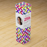 Circle pattern photo name 25th birthday wine box<br><div class="desc">Bright modern colorful circular style wine box. Personalize with your recipients name,  two photos and birthday year. Currently reads happy 25th birthday Annoushka Vintage year. Designed by Sarah Trett.</div>
