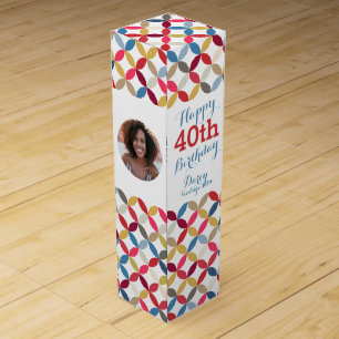 Circle pattern photo name 40th birthday wine box