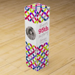 Circle pattern photo name 95th birthday wine box<br><div class="desc">Bright modern colorful circular style wine box. Personalize with your recipients name,  two photos and birthday year. Currently reads happy 95th birthday Roberta Vintage year. Designed by Sarah Trett.</div>