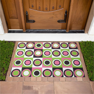 Circle Pattern Retro Pink Green Black White Doormat