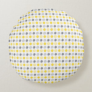 Circle Pattern Yellow & Gray Round Pillow