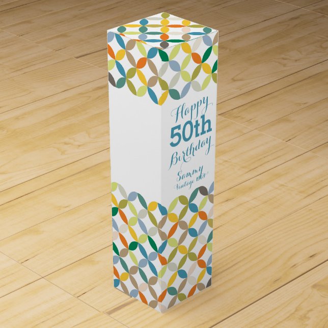 Circle patterned named 50th birthday wine box (Front)